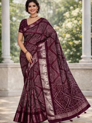 Elegant Dola Jacquard Printed Saree with Blouse Piece - Purple