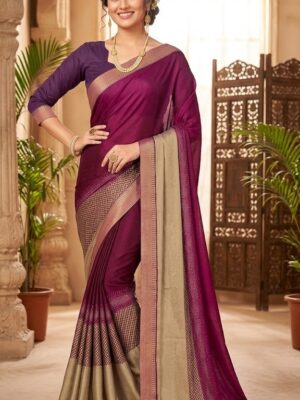 Golden Pashmina Saree with Ornate Magenta Border