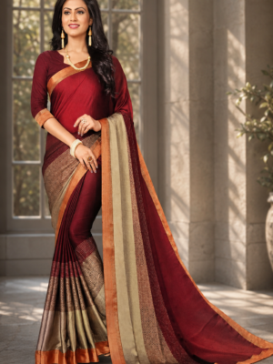 Golden Pashmina Saree with Ornate Red Border